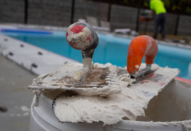 Pipework connected and the pool being backfilled with water