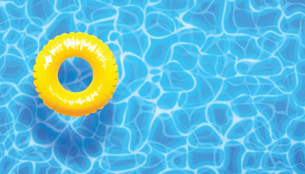 Yellow blow up donut in blue pool